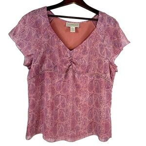 Norton McNaughton‎ Pink Babydoll Blouse Empire Sweetheart Feminine Y2K XL